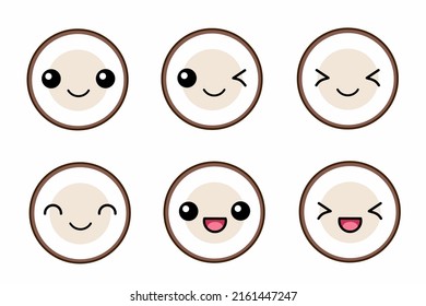 Ilustración vectorial del personaje de dibujos animados cocoteros lindo, aislado de fondo blanco. Caricatura de frutas ambientada con un emoji sonriente kawai.