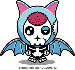 vector illustration of cute cartoon character zombie mascot bone animal bat halloween