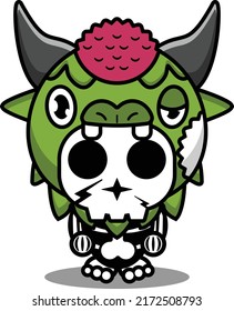 vector illustration of cute cartoon character zombie mascot bone animal buffalo halloween