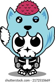 vector illustration of cute cartoon character zombie mascot bone animal wolf halloween