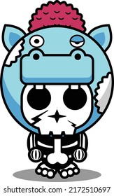 vector illustration of cute cartoon character zombie mascot bone animal hippotamus halloween