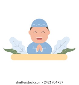 vector illustration of cute cartoon character with simple leaves concept of happy eid