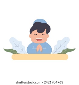 vector illustration of cute cartoon character with simple leaves concept of happy eid