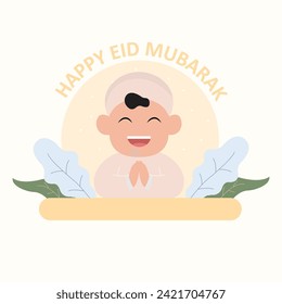 vector illustration of cute cartoon character with simple leaves concept of happy eid