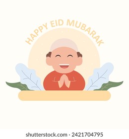 vector illustration of cute cartoon character with simple leaves concept of happy eid
