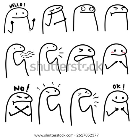 vector illustration of cute cartoon character abstract black line suitable for stickers, covers, memes, funny content