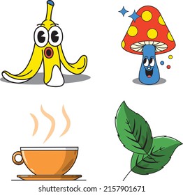 vector illustration of cute cartoon characters totaling 4 images in 1 file, very suitable for stickers and logos