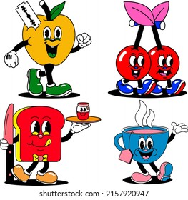 vector illustration of cute cartoon characters totaling 4 images in 1 file, very suitable for stickers and logos