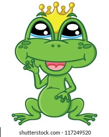 vector illustration of cute cartoon charmed frog