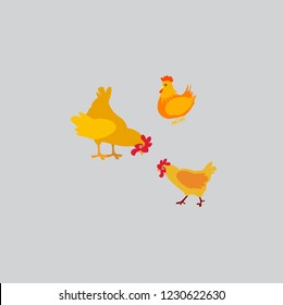 Vector illustration of cute cartoon chicken isolated on gray background