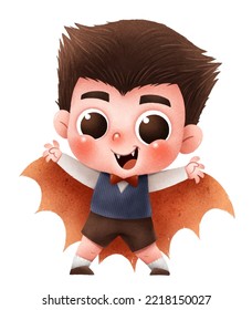 Vector illustration of cute cartoon children. Happy Halloween. Dracula costume.