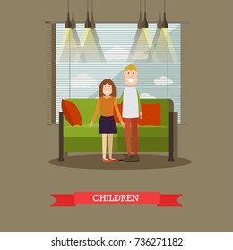 Vector illustration of cute cartoon children boy and girl. Brother and sister flat style design element.