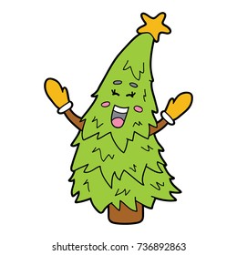 Vector illustration of cute cartoon christmas tree character for children and scrap book