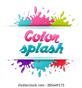 Vector Illustration with Cute Cartoon Color Paint Splashes, Splatters, Splodges, Blots.