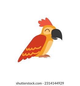 Vector illustration of cute cartoon colorful parrot on white background. Pirates symbol. Great illustration for pirate kids books, postcards, decorations.