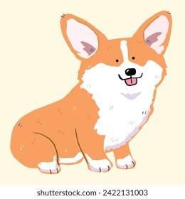 Vector Illustration of Cute Cartoon Corgi Dog Character on Isolated Background