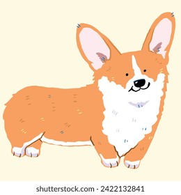 Ilustración vectorial del personaje de perro corgi de dibujos animados en fondo aislado