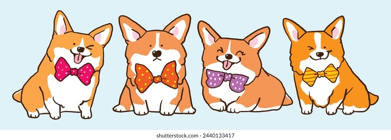 Ilustración vectorial de personajes de perro corgi de dibujos animados lindos en fondo aislado