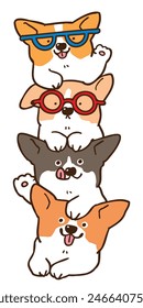 Vector Illustration of Cute Cartoon Corgi Dog Pile on Isolated Background