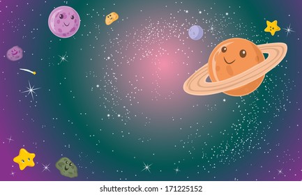 Vector illustration, cute cartoon cosmos, card concept.