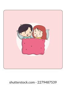 vector illustration of a cute cartoon couple sleeping on bed