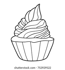 Vector illustration of cute cartoon  cupcake for children, coloring page