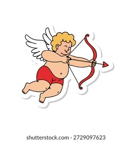 Vektorgrafik eines niedlichen Cartoon cupid baby cherub mit Flügeln, die eine Schleife und Pfeil für eine lustige Valentinstag Kunstzeichnung