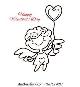 Vector illustration of cute Cartoon cupid. Valentine's day design concept. Cupid angel playing isolated on white background.