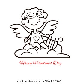 Vector illustration of cute Cartoon cupid. Valentine's day design concept. Cupid angel playing isolated on white background.