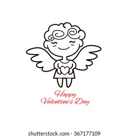 Vector illustration of cute Cartoon cupid. Valentine's day design concept. Cupid angel playing isolated on white background.
