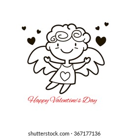 Vector illustration of cute Cartoon cupid. Valentine's day design concept. Cupid angel playing isolated on white background.