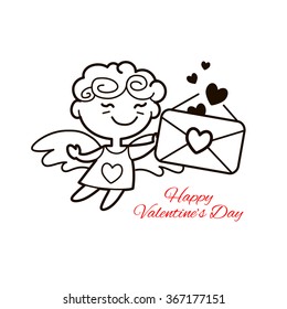 Vector illustration of cute Cartoon cupid. Valentine's day design concept. Cupid angel playing isolated on white background.