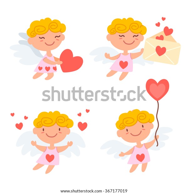 Vector Illustration Cute Cartoon Cupids Valentines Stock Vector Royalty Free 367177019