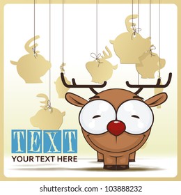 Vector illustration of cute cartoon deer and paper deers on a background.