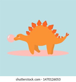 Vector illustration of cute cartoon dino character for children and scrap book. Dinosaur stegosaurus vector color drawing. For card, poster, banner, logo, icon. Jurassic park theme