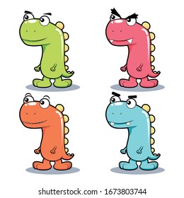 Vector illustration of Cute Cartoon Dinosaur Character Set Collection