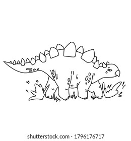 Vector illustration of cute cartoon dinosaur character for children, coloring page kids, doodle dino