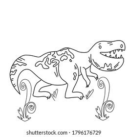 Vector illustration of cute cartoon dinosaur character for children, coloring page kids, doodle dino