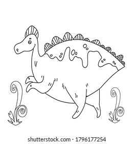 Ilustración vectorial del lindo personaje de los dinosaurios de dibujos animados para niños, niños de páginas coloreadas, dino de doodle