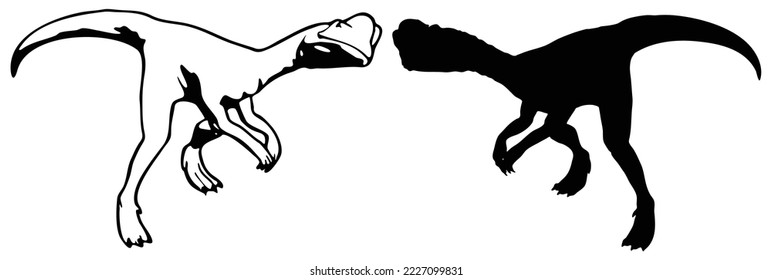 Vector illustration of cute cartoon dinosaur character  silhouette