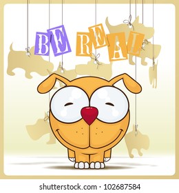 Vector illustration of cute cartoon dog and paper dogs on a background.