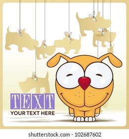Vector illustration of cute cartoon dog and paper dogs on a background.