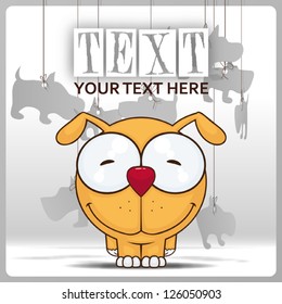 Vector illustration of cute cartoon dog and paper dogs on a background.