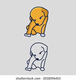 Vector illustration of cute cartoon dog and line art.