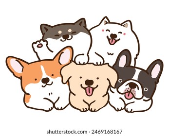 Vector Illustration of Cute Cartoon Dog Pile on Isolated Background