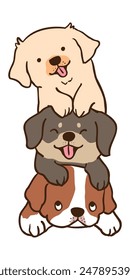 Vector Illustration of Cute Cartoon Dog Pile on Isolated Background