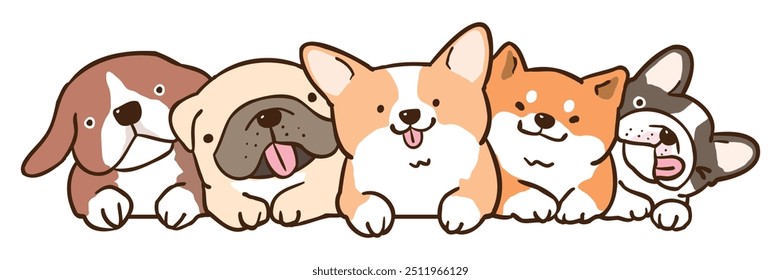 Vector Illustration of Cute Cartoon Dog Pile on Isolated Background