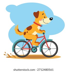 Vector illustration of a cute cartoon dog riding a bicycle, children's illustration