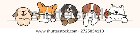 Vector Illustration of Cute Cartoon Dog Characters on Isolated Background. Hand Drawn Vector Illustration. Not AI Generated.
