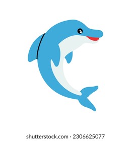 Vector illustration cute cartoon dolphin jumping out of the sea.